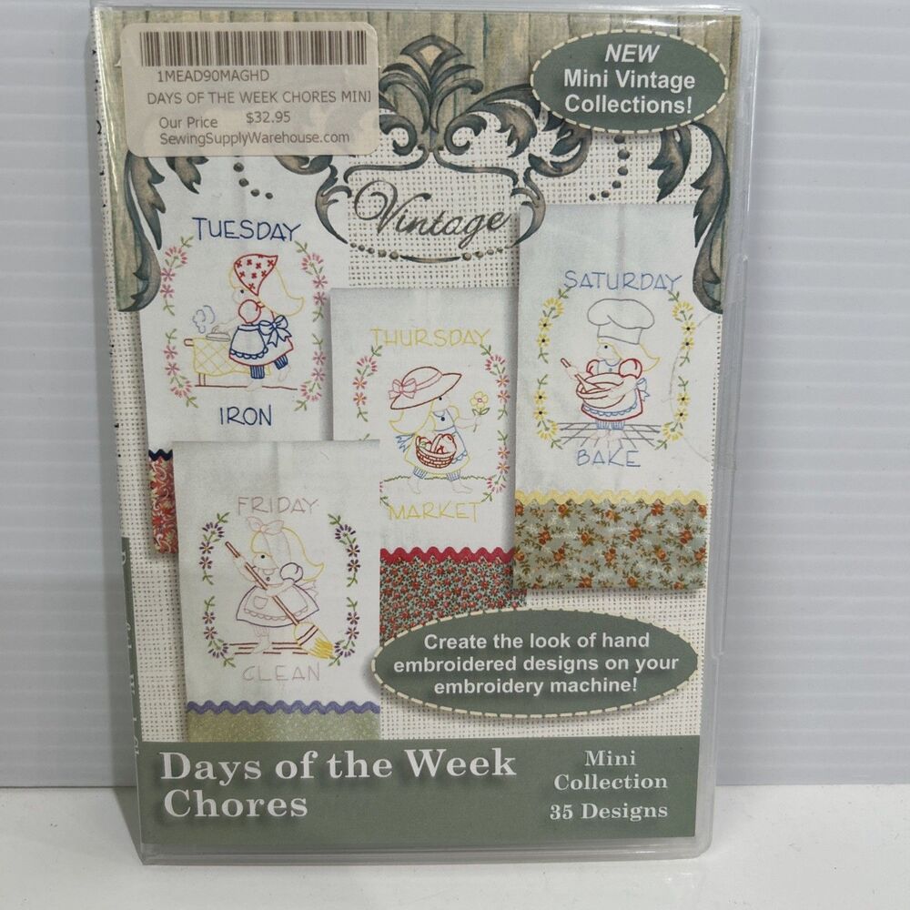 Days of the Week Chores Anita Goodesign Machine Embroidery Pattern Design CD